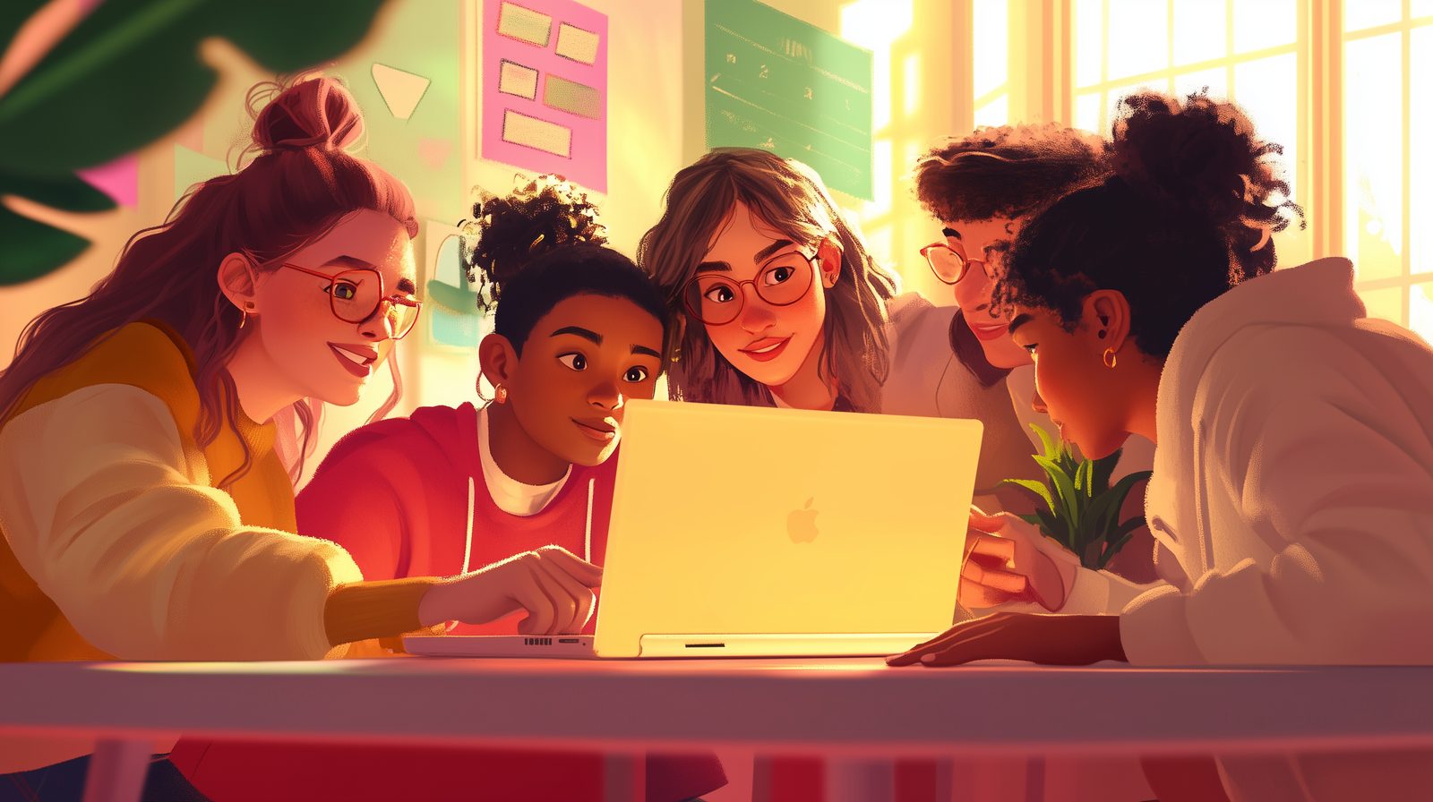 Kids exploring AI together on a laptop