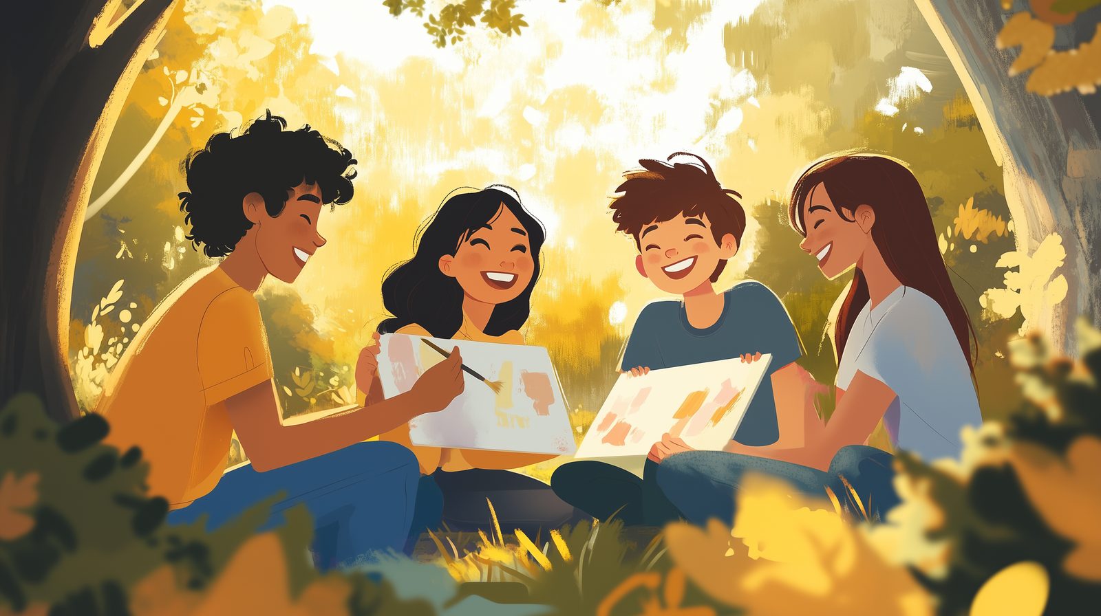 Kids painting together at an easel
